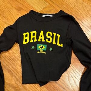 Bershka Black Long Sleeve Tee with Yellow Print